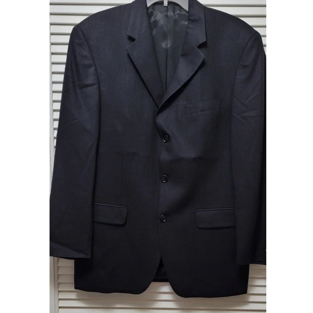 Blazer Sport Coat Jacket Andrew Fezza Mens 39R Navy Blue 3-Button Stretch